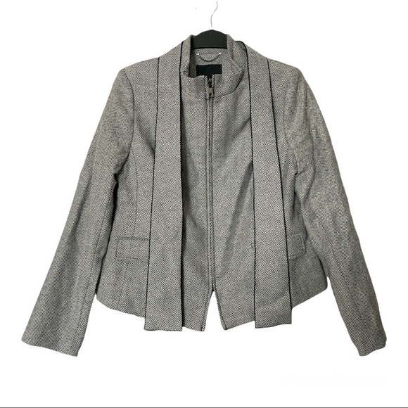 NWT Banana Republic Herringbone Removeable Tie Neck Jacket Wool Blend Gray Sz 8 - Picture 3 of 16